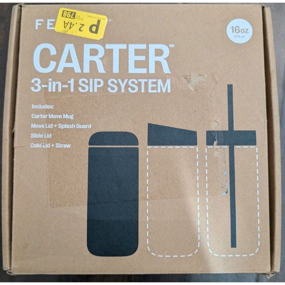 Fellow Carter 3-in-1 Sip System Coffee Mug Matte Black 16 oz Insulated Mug